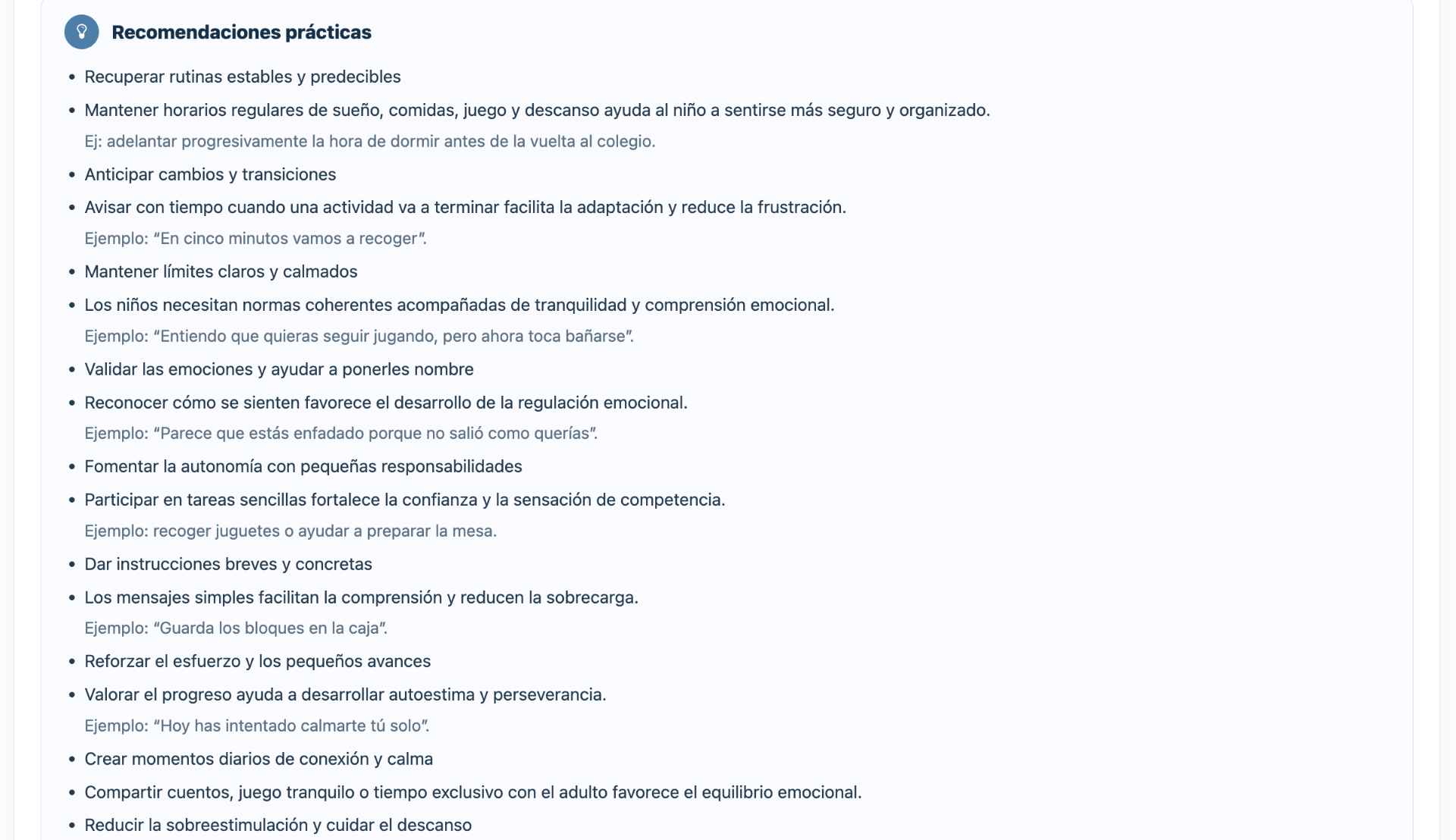 Recomendaciones prácticas para acompañar al niño o niña en el día a día durante las vacaciones.